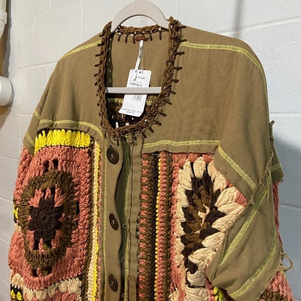 Free People Women's No Rain Oslo in Spring Jacket MEDIUM Patchwork Boho‎ Crochet - Picture 11 of 16